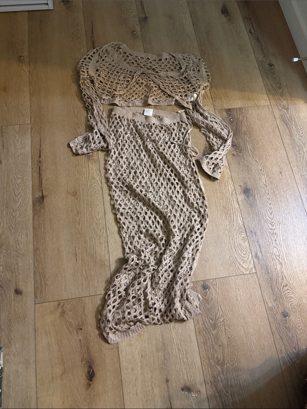 Amazon Beige Crochet Knit Swim Coverup Set